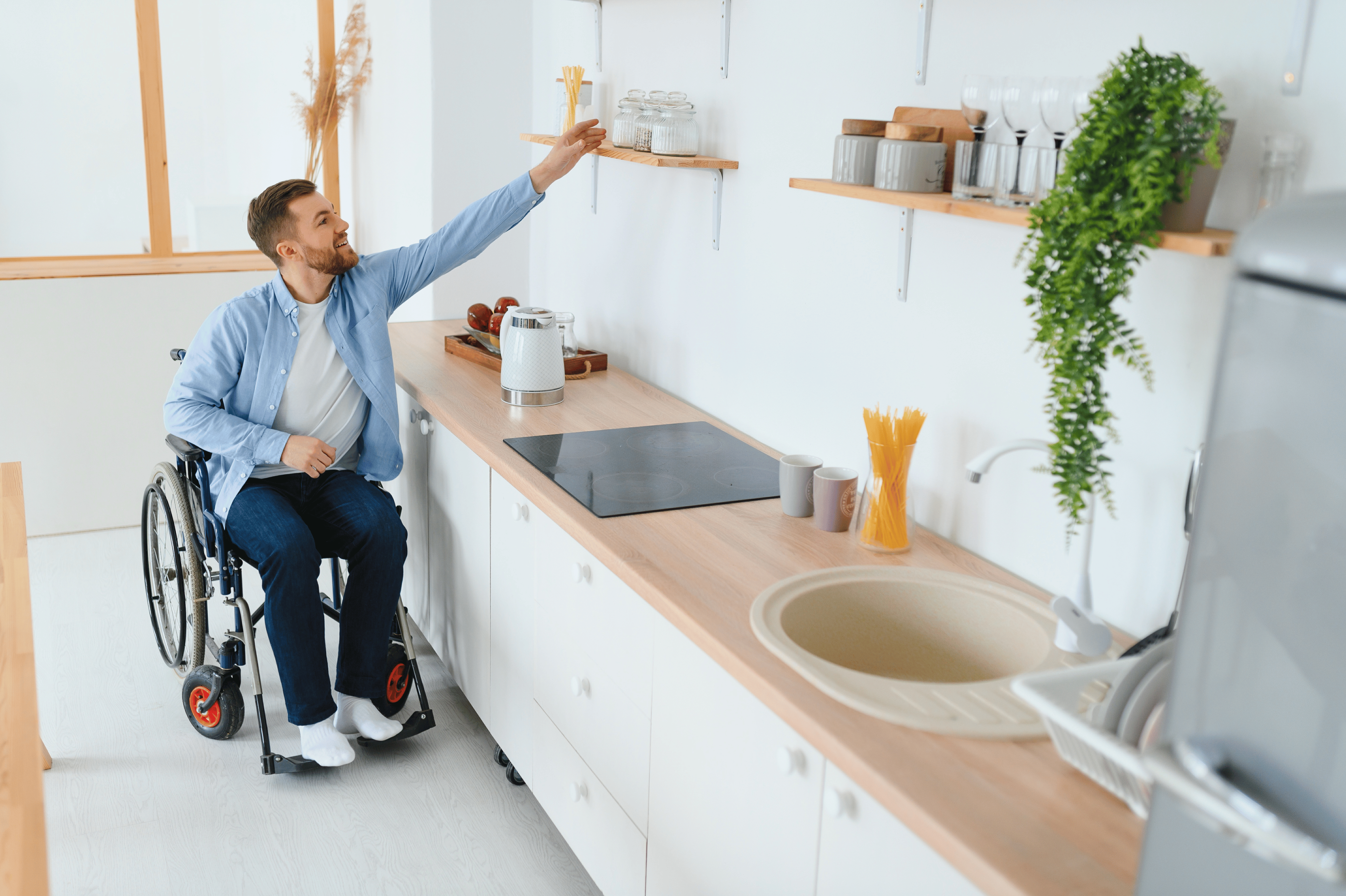 a young disabled adult preparing food